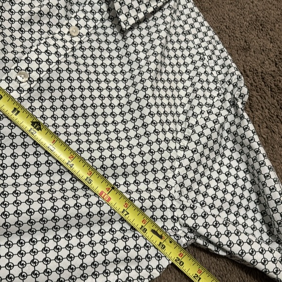 MK Allover Print Button Front Dress Shirt-Slim Fit-M-Black/White-98 Cotton-EUC - Picture 14 of 15